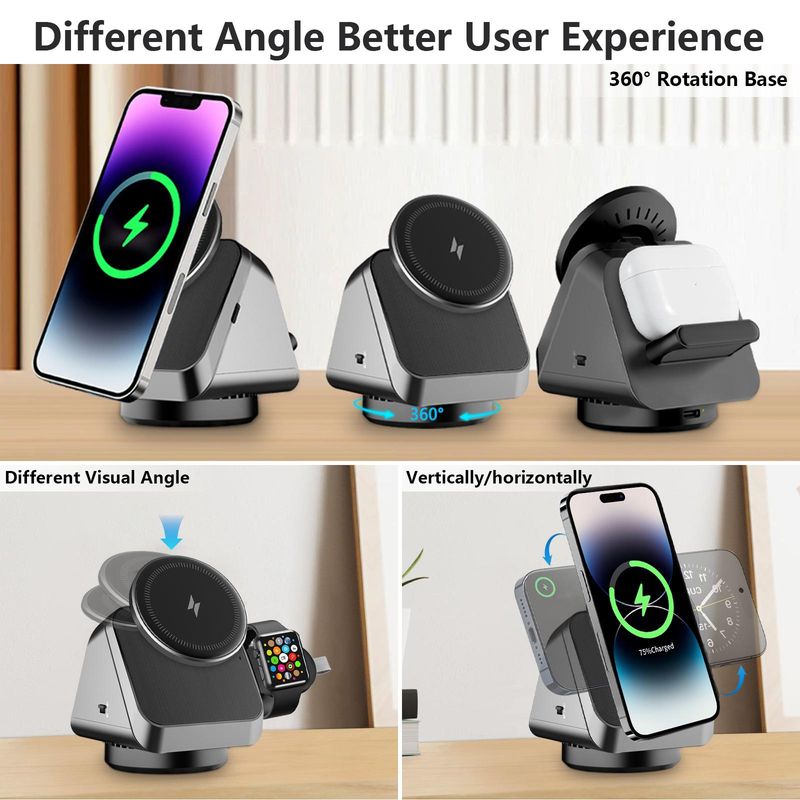 3-in-1 MagSafe Magnetic Wireless Charger For Apple Samsung Mobile Phone Watch Headphones_voghion.com