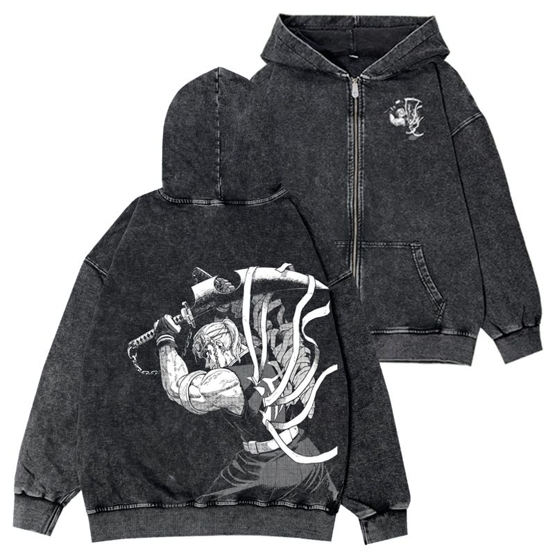 Giacca con cappuccio e cerniera, stile retrò, lavato, da uomo e da donna, stile Brave Sword Wind Legend Berserk_voghion.com