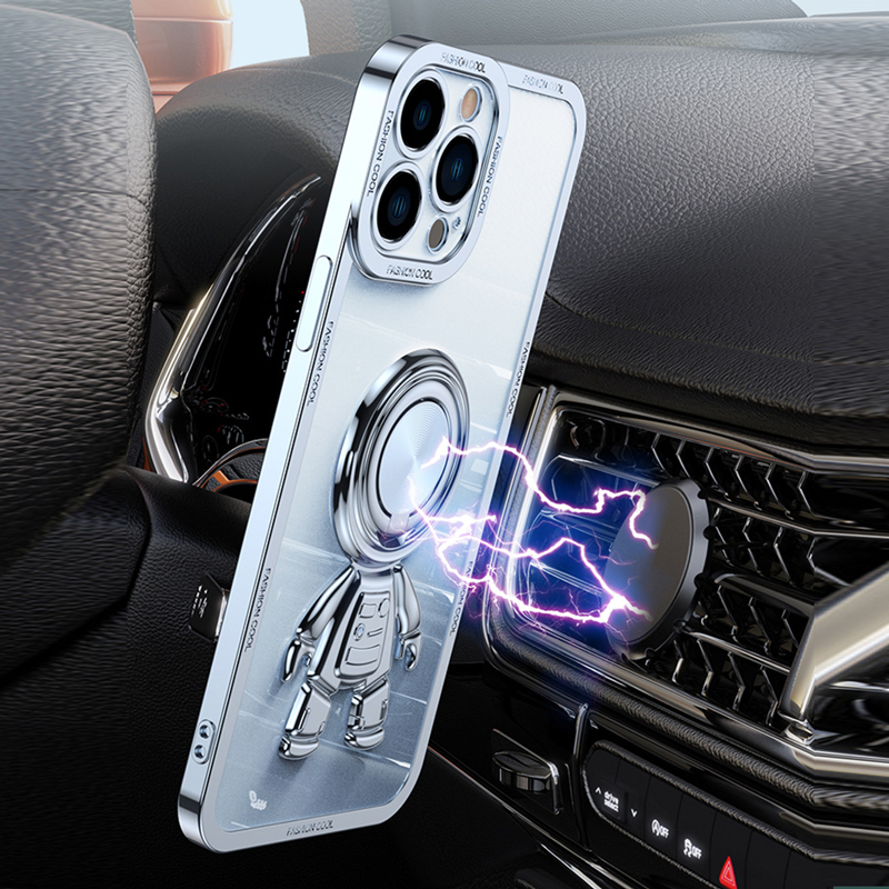 Astronaut Magnetic Ring Holder Case for iPhone 11 12 13 14 Pro Max Clear Plating for iphone 13 14 pro Xs max XR 8 7 Plus Cover_voghion.com