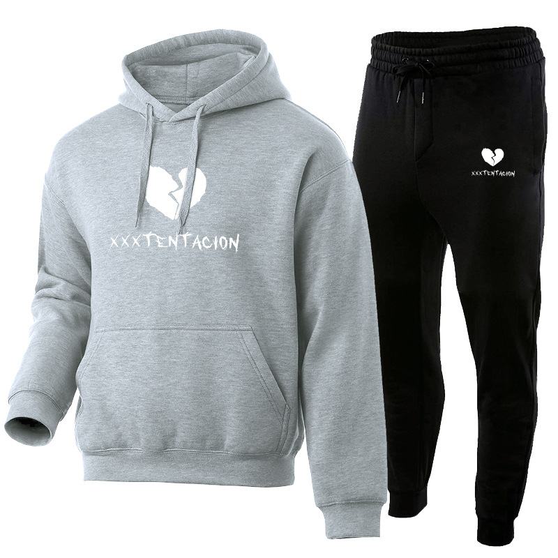 Xxxtentacion bedrucktes Hoodie-Set aus Herrenpullover, Hose und weicher Sportbekleidung_voghion.com