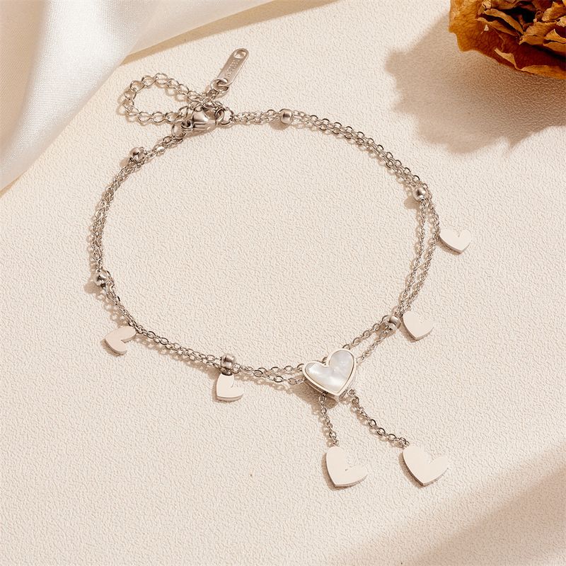Modisches Titan-Herz-Set, Edelstahl, farbbeständig, herzförmig, Mond-Fußkettchen, Quaste für Damen_voghion.com