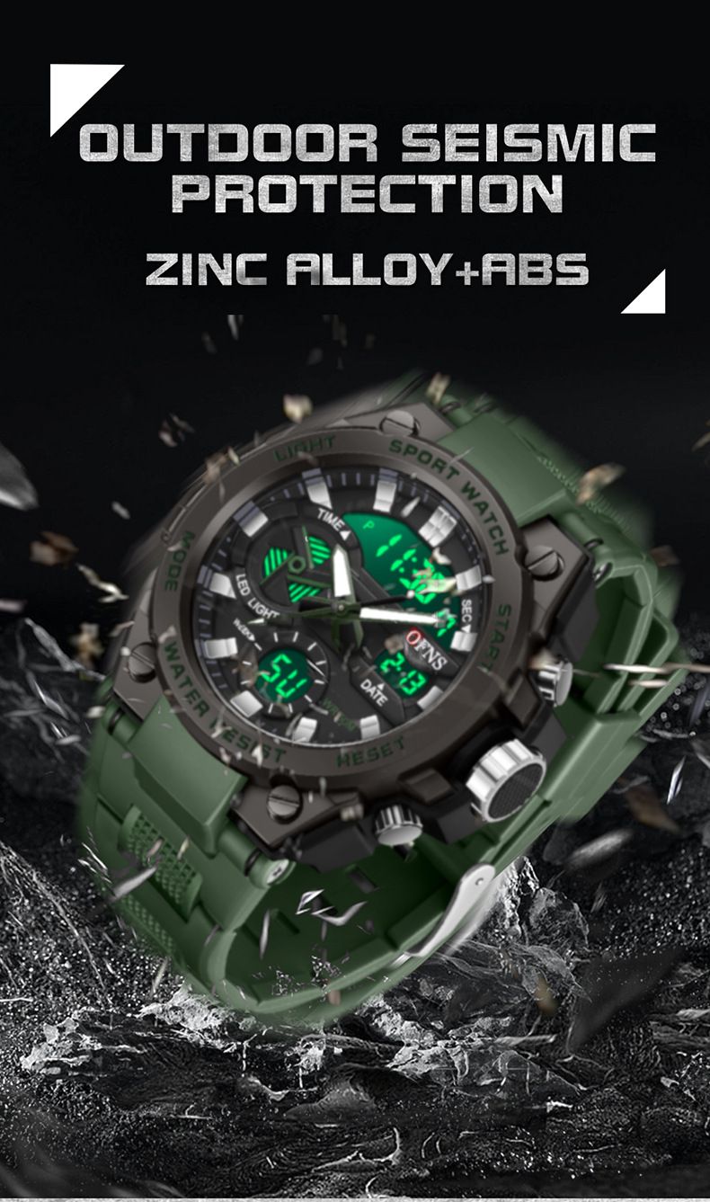 Men's Sport Watch With LED Display, Waterproof 50m, Alarm, Stopwatch, Night Light, Digital Analog Dial For Outdoor Activities_voghion.com
