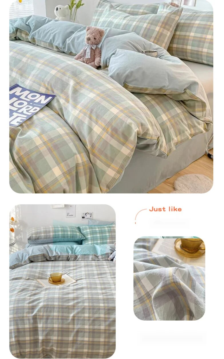 Set da quattro pezzi in cotone lavato con fibra chimica, copripiumino opaco interno, set da tre pezzi di biancheria da letto per la casa del dormitorio_voghion.com