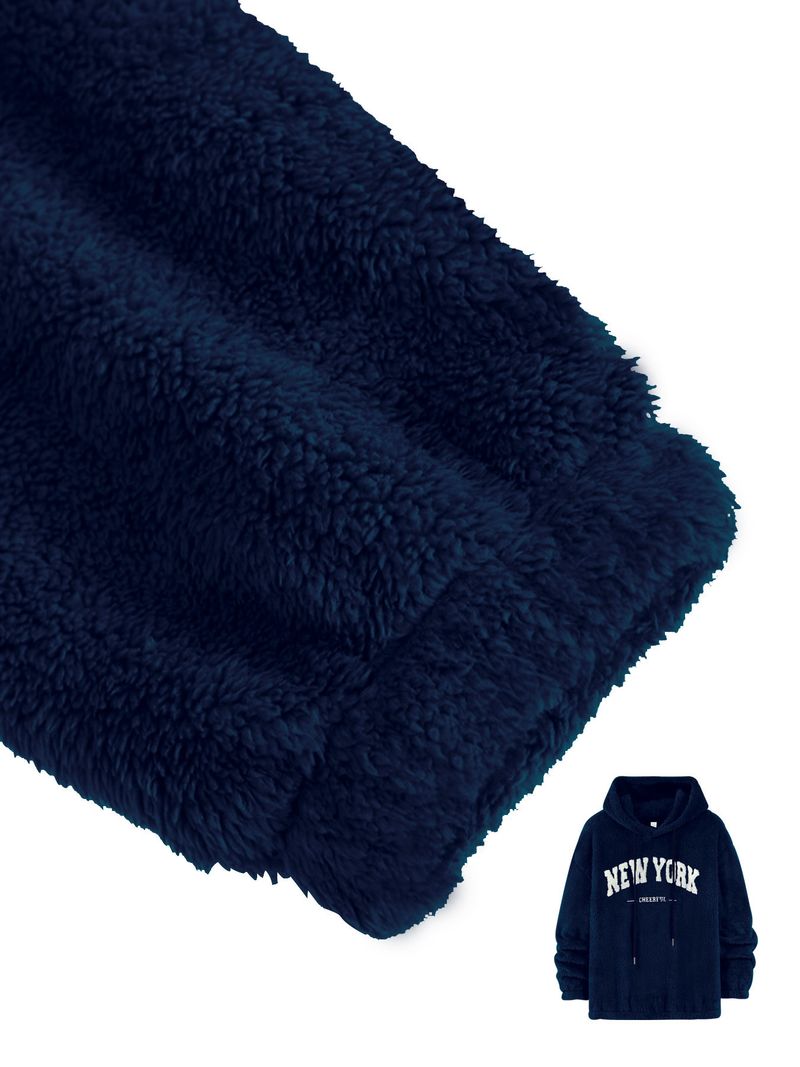 Felpa con cappuccio foderata in pile da uomo con stampa di lettere retrò – Pullover invernale spesso per abbigliamento casual_voghion.com