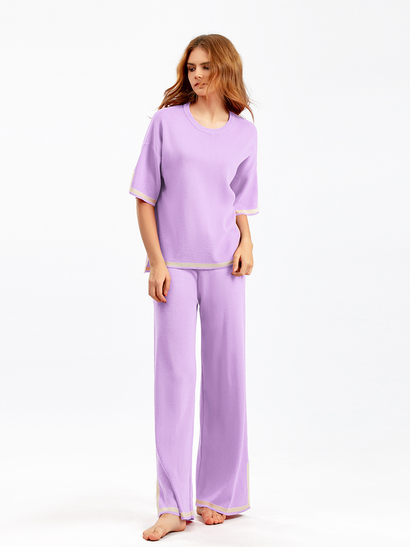 Kvinnors enfärgade ärmlös väst tröja byxor med vida ben plus size kostym_voghion.com