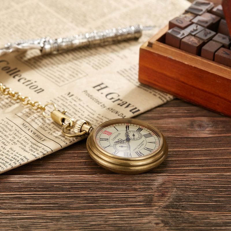 Brass Roman Numeral Open-Face Five-Hand Manual Wind Pocket Watch – Vintage Style Large Mechanical Timepiece Five Pin Manual Mechanical Large Pocket_voghion.com