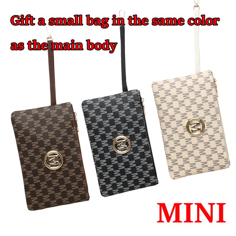 Stylish M-Print Tote & Clutch Bag Set With Chain Strap - Versatile PU Handbag Combo For Women (Black/Brown/White)_voghion.com