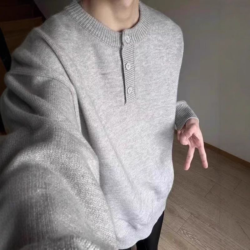 New Henry collar sweater for men, suitable for autumn and winter, trendy and cool men's base knit sweater_voghion.com