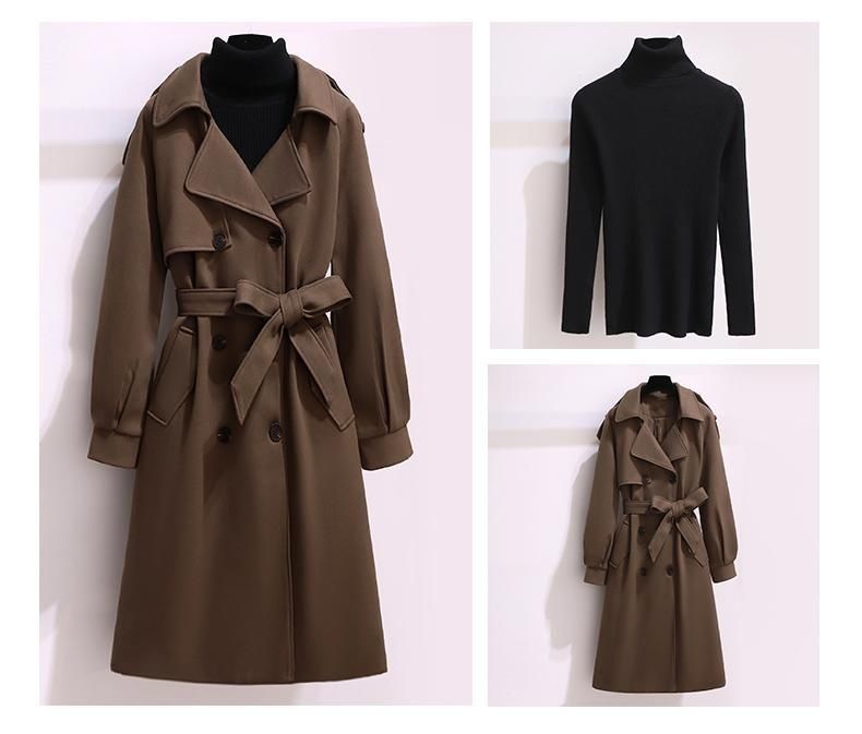 Women's Long Wool Blend Coat With Belt - Thickened Winter Trench Coat For Office & Casual Wear_voghion.com