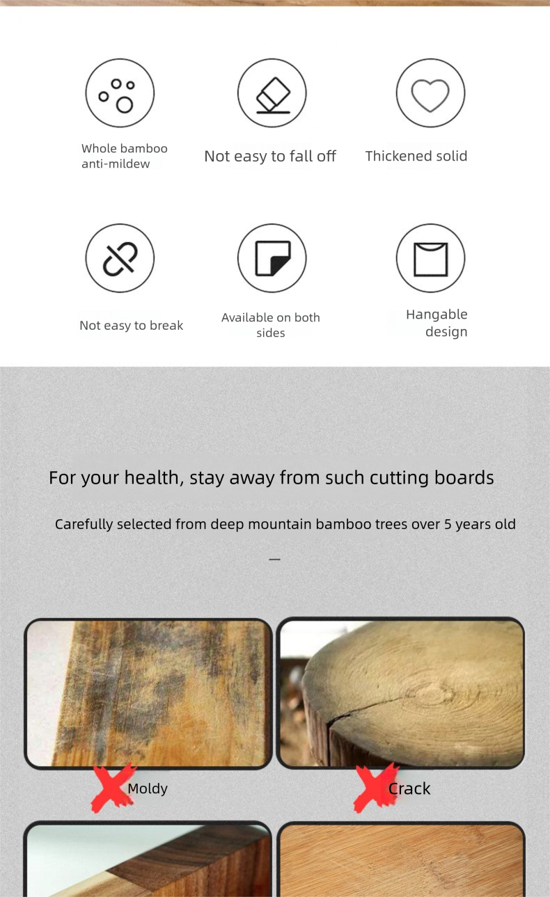 Tábua de corte de bambu espessa para uso doméstico, com cabo de alumínio reversível e dupla face, ideal para abrir massa e cortar carne._voghion.com