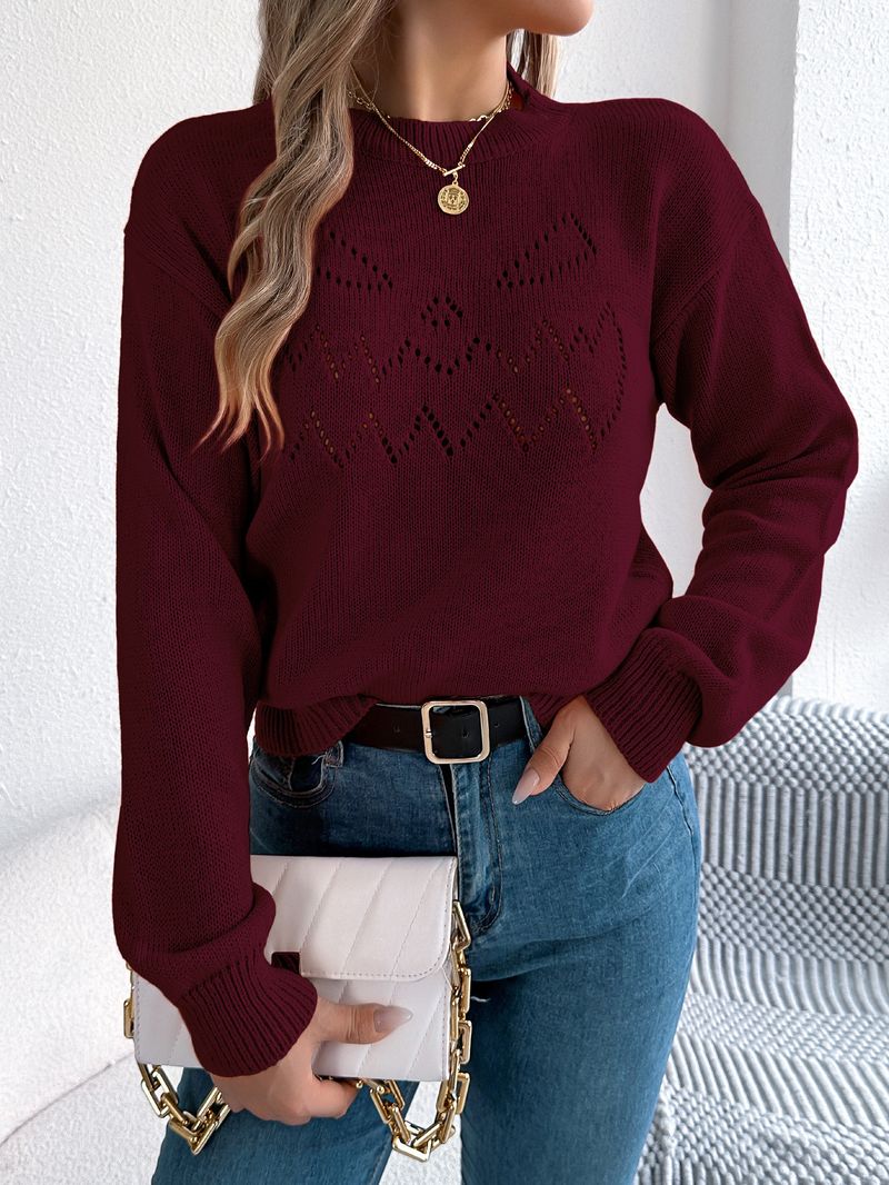 2025 Solid Color Hollow Lantern Long Sleeve Pullover Sweater Halloween Women's Clothing_voghion.com