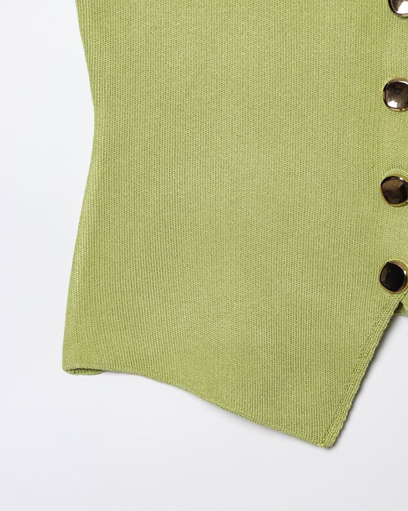 Gilet da donna in maglia con piccole pieghe e gonna patchwork_voghion.com