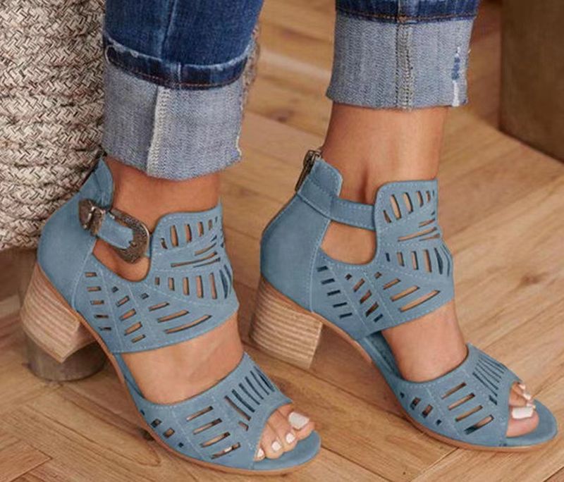 Neue Sandalen in Übergröße, Damen-Sandalen mit Strasssteinen und dickem Absatz, hochhackige Schnalle und Fischmaul_voghion.com