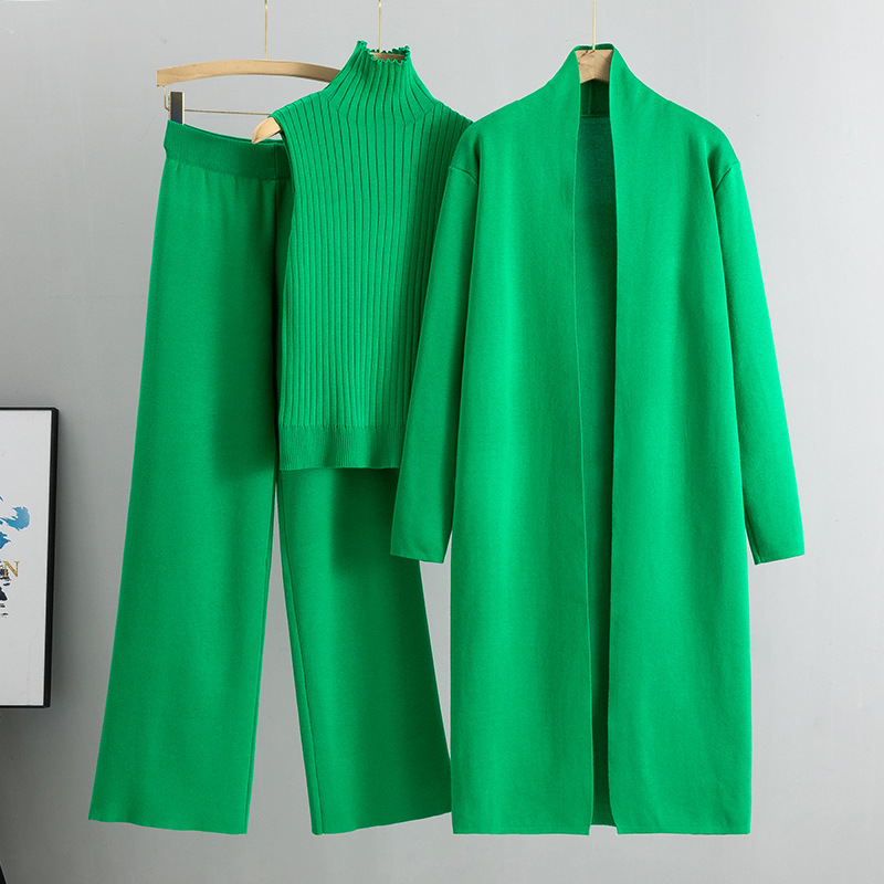 Autunno Inverno Nuovo Stile Lazy Maglia Senza Maniche Maglione Cardigan Pantaloni Set Tre Pezzi_voghion.com