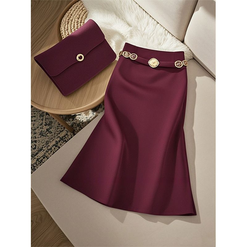 Women's Clothing This year's popular high end A line skirt for small people with high waist and drape Ankola wine red skirt autumn_voghion.com