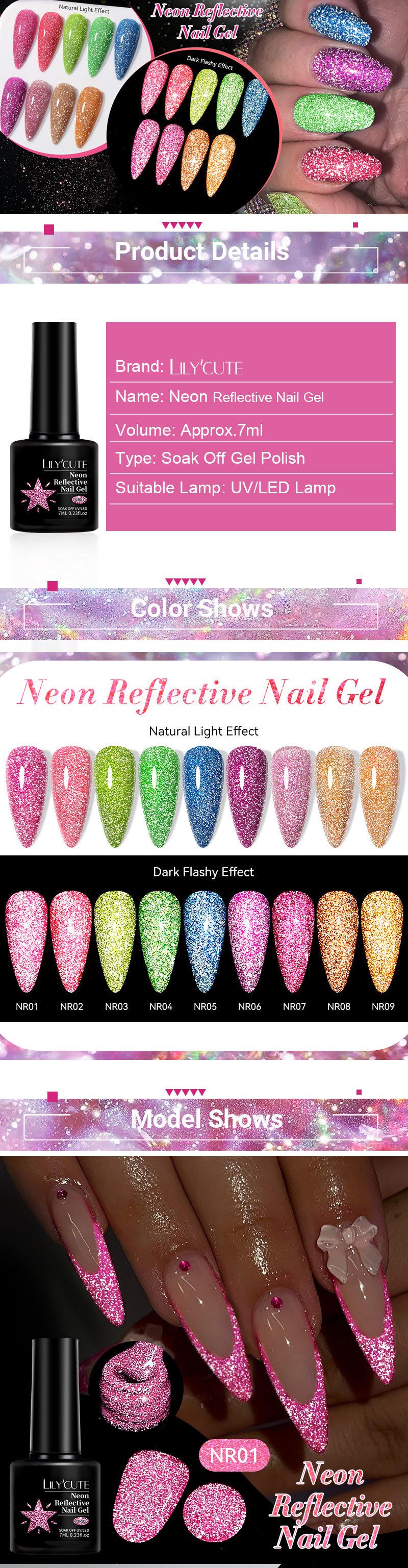 7 ml UV-Gel-Nagellack mit fluoreszierendem Diamant-Glitzer – ultraglänzender Disco-Glitzer für Partynägel_voghion.com