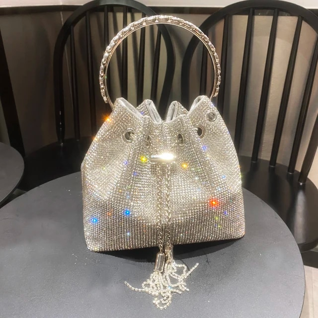 purses and handbags bags for women luxury Designer bucket clutch purse evening banquet bag Crystal rhinestone shoulder bag_voghion.com