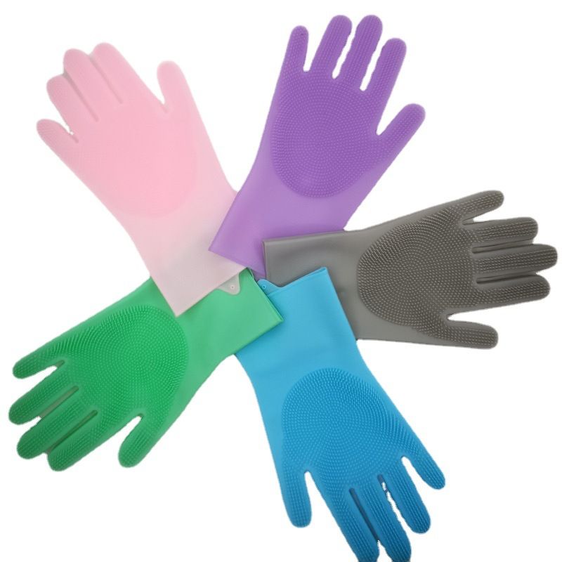 Silicone Household Waterproof Kitchen Cleaning Tool Durable Anti-scald Dishwashing Gloves_voghion.com