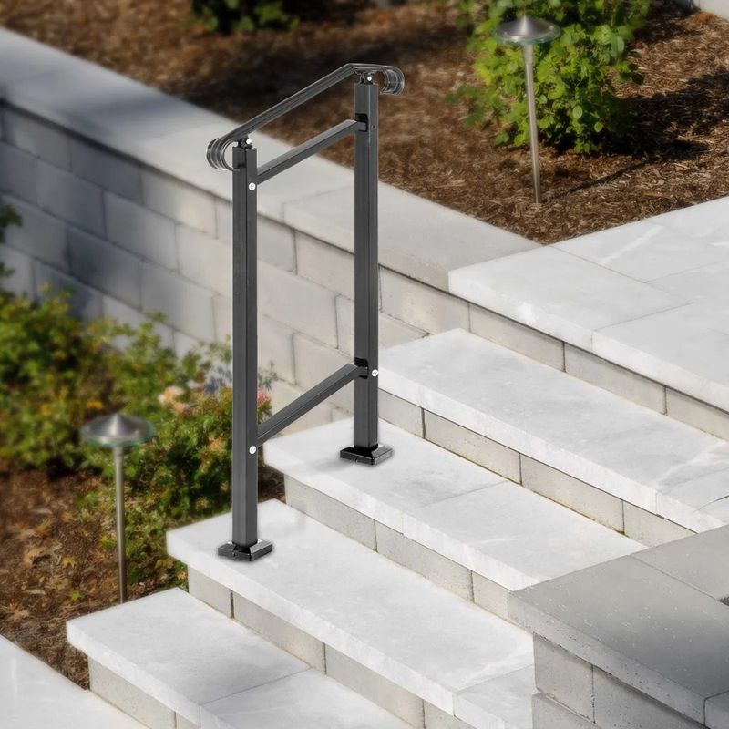 Or Hand Rail Stair Railings Porch 2 Hand 1 Handrail Outdoor Front Wrought Steps Adjustable Railing Black Transitional Fit Iron_voghion.com