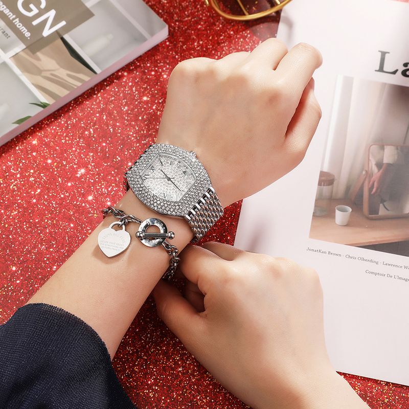 Női karórák, divatos, kétrészes, gyémántokkal teli, eltúlzott kvarcóra, titán acél, csattal ellátott karkötő_voghion.com