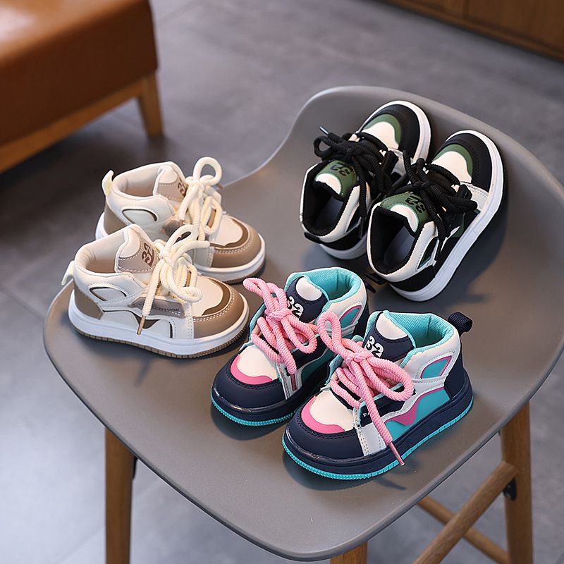 Boys' British Style 2025 Spring Soft Soled Girls' Korean Version Velcro Casual Zhongbang Board Shoes For Children_voghion.com