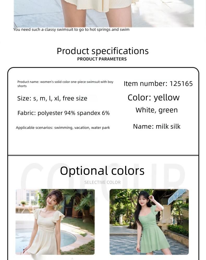 Costume da bagno intero da donna, sensazione di alta qualità, semplice tinta unita, stile gonna dolce, vestibilità slim conservativa, coprente_voghion.com