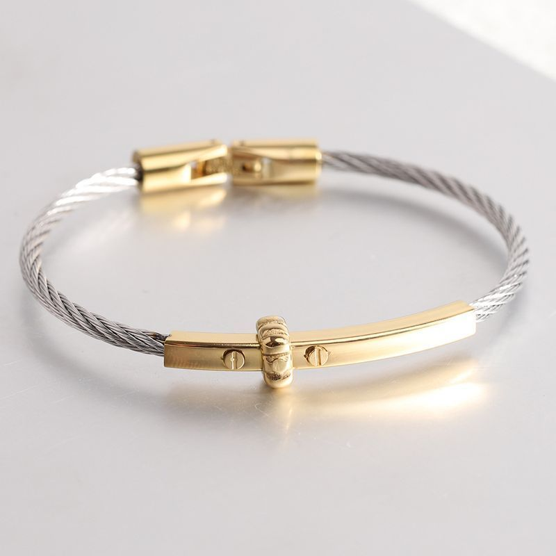 Enkelt armband med titanstålkabel och bult för män_voghion.com