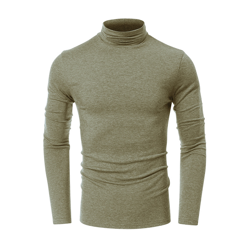 Herren-T-Shirt mit hohem Halsausschnitt und schmaler Passform, langärmliges Thermo-Basishemd aus weichem, gebürstetem Polyester, einfarbig, lässiges Oberteil für alle Jahreszeiten_voghion.com