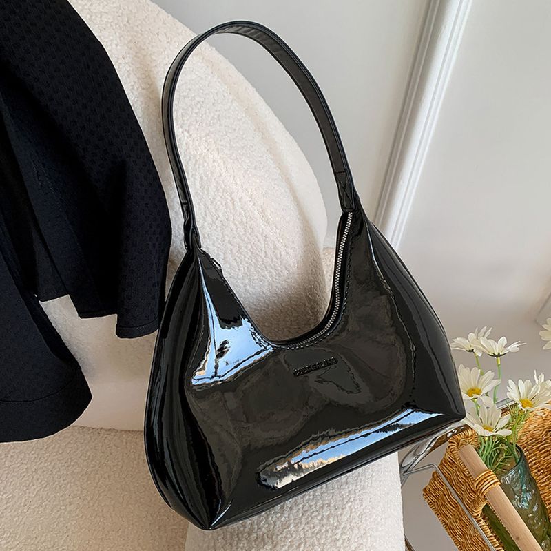 Borsa a tracolla in pelle verniciata da donna, versatile, alla moda, con tracolla, hobo, con cerniera, piccola borsa da ragazza_voghion.com