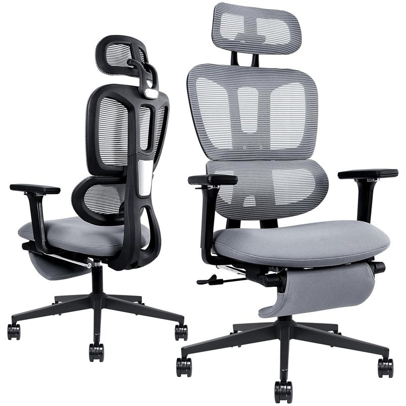Multi-functional Ergonomic Mesh Office Chair With Adjustable Armrest,Footrest,Lumbar Support, 360° Silent Wheels,Headrest For Home & Office_voghion.com