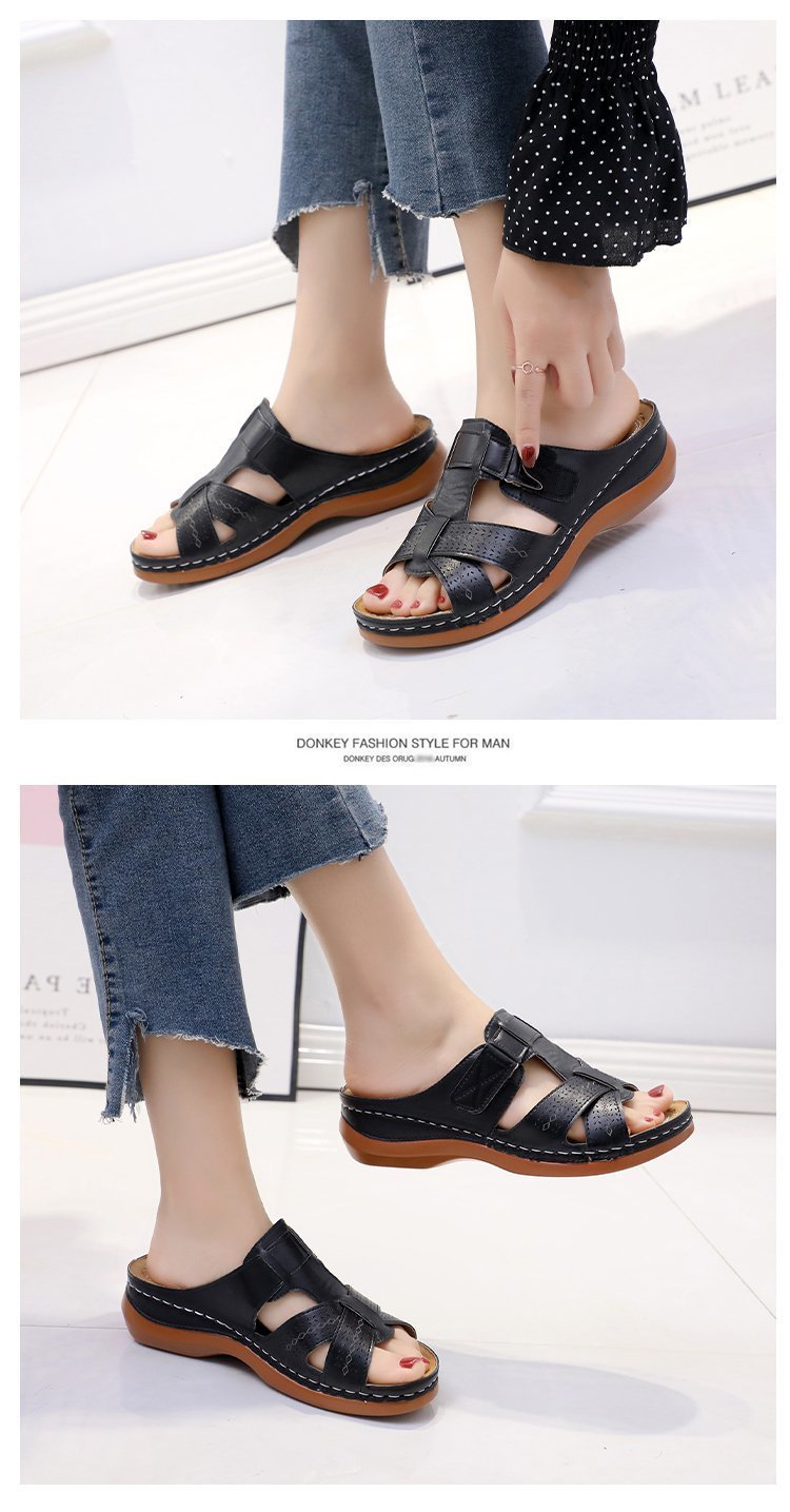 Damen-Keilabsatz-Hohlsandalen für Damen, Retro-Mode, Ein-Wort-Damenhausschuhe_voghion.com