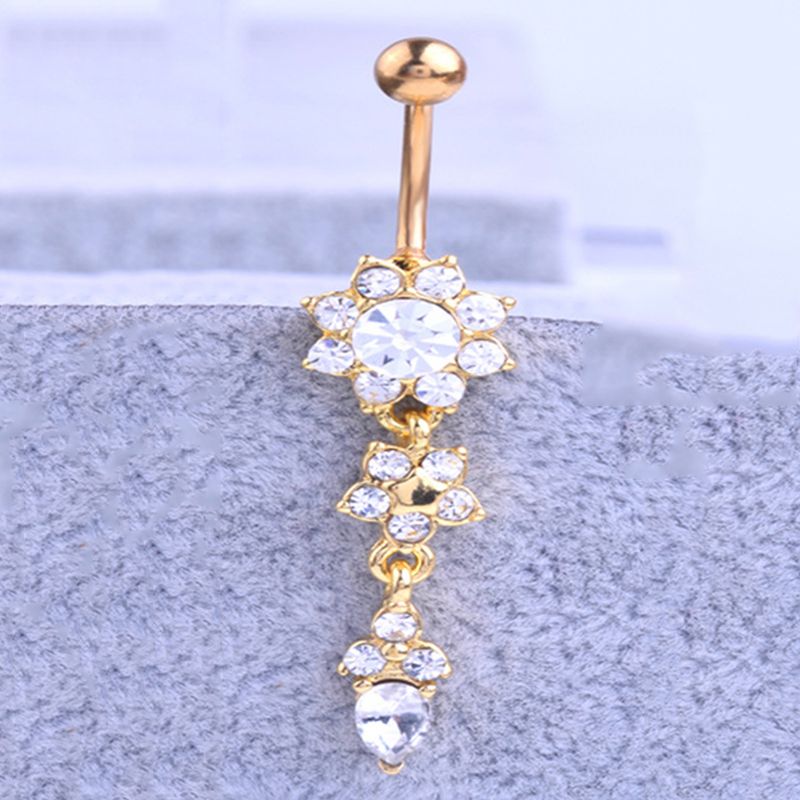 Yamaler Lady strass fiore in acciaio inossidabile ombelico anello piercing gioielli_voghion.com