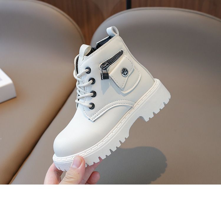 Scarpe per bambini Stivali per ragazze Autunno e inverno Stivali alla moda per bambini Stivali in pelle nera con suola morbida per bambini di medie e grandi dimensioni_voghion.com