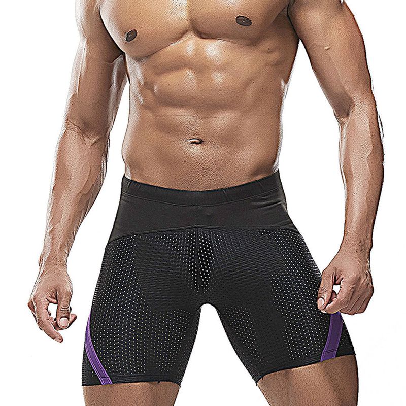 Maillot de bain mi-long UXH pour homme, coupe quatre-quarts, doublure intérieure triangulaire, maille nylon, résistant à l'eau, color-block professionnel_voghion.com