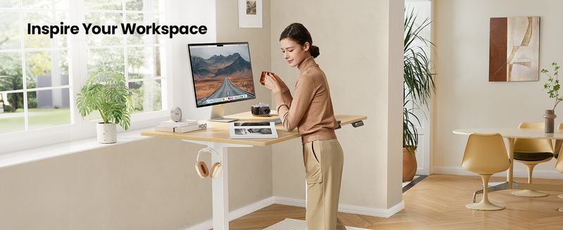 Electric Standing Desk Height Adjustable 140 X 70cm, Sit Stand Desk With 4 Memory Smart Pannel, Home Office Desk With Splice Board_voghion.com