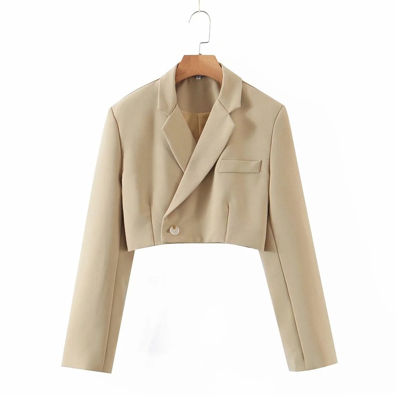 Dames 2021 Lente Nieuw Kort Pak Jasje Met Schuine Knopen + Hoge Taille Zak Rok_voghion.com