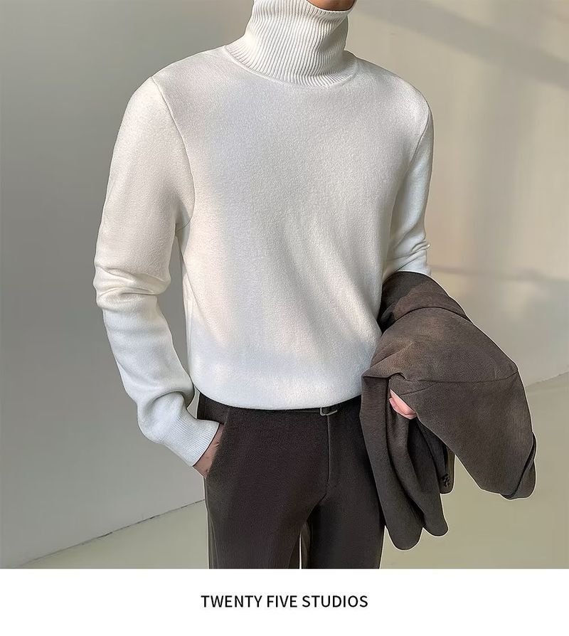 Men's Clothing Slim Fit High Neck Sweater - Soft Knit Pullover For Autumn & Winter - Lightweight Warm Casual Turtleneck Top (White, Black, Beige)_voghion.com