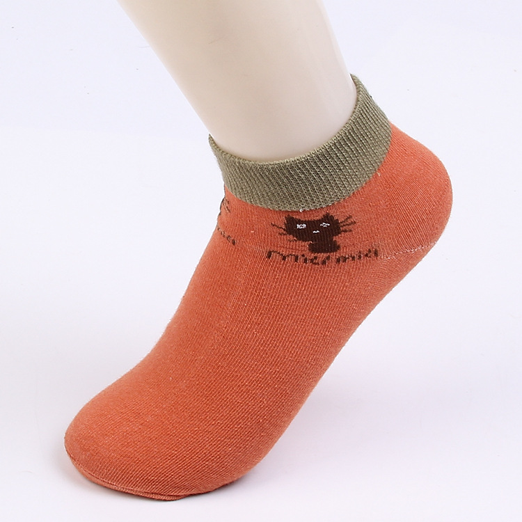Calzini traspiranti da barca da donna in cotone color caramella, per bambini, con motivo a gatto piccolo, nuovi prodotti speciali per la primavera e l'autunno_voghion.com