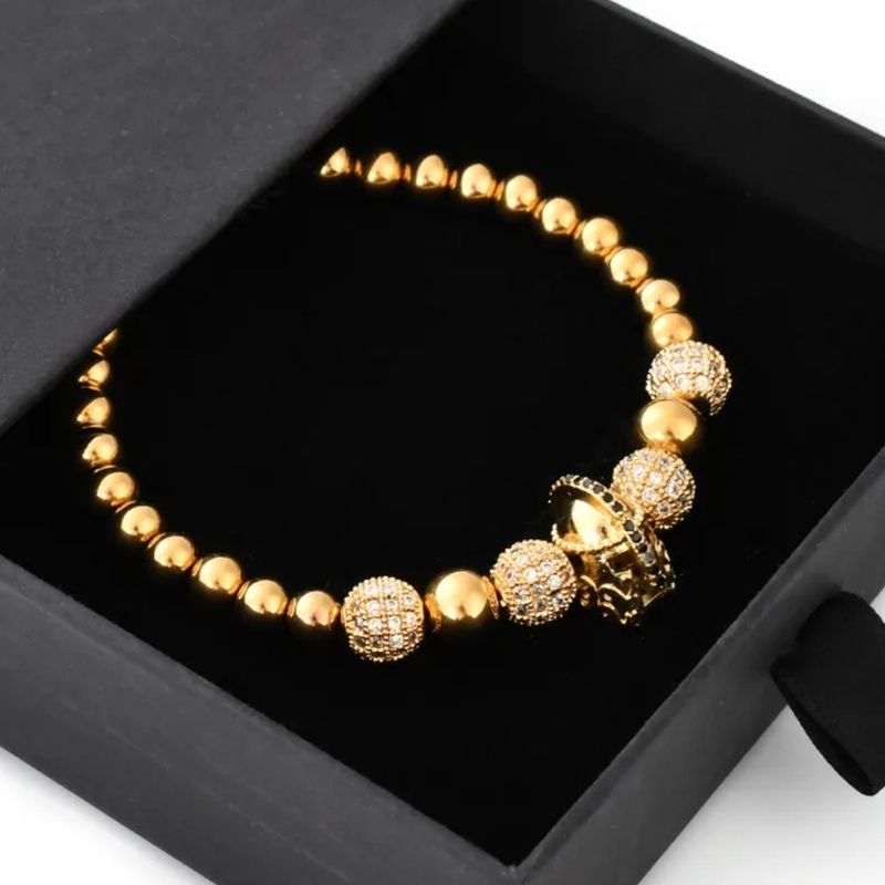 Men's Zircon Beaded Bracelet – Adjustable 6mm Copper Chain With Micro-Set Stones (4 Colors)_voghion.com