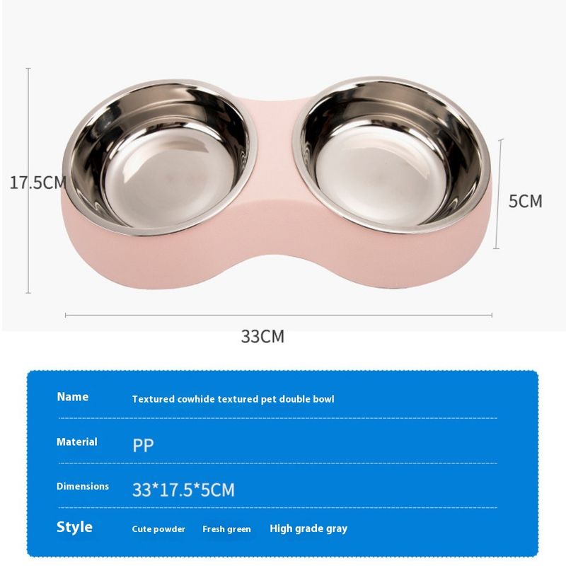 Hausdéier Edelstahl Hondsfudder Set Macaron Faarf Rëndleder Textur Kaz Oval Einfach Duebel Schossel_voghion.com