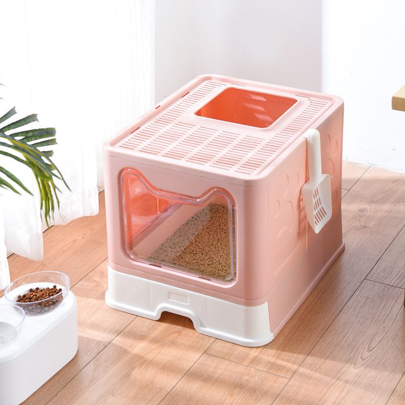 Pet Shop Komplett geschlossene, zusammenklappbare Katzentoilette mit Schublade und Einstieg von oben, große, spritzwassergeschützte Katzentoilette_voghion.com
