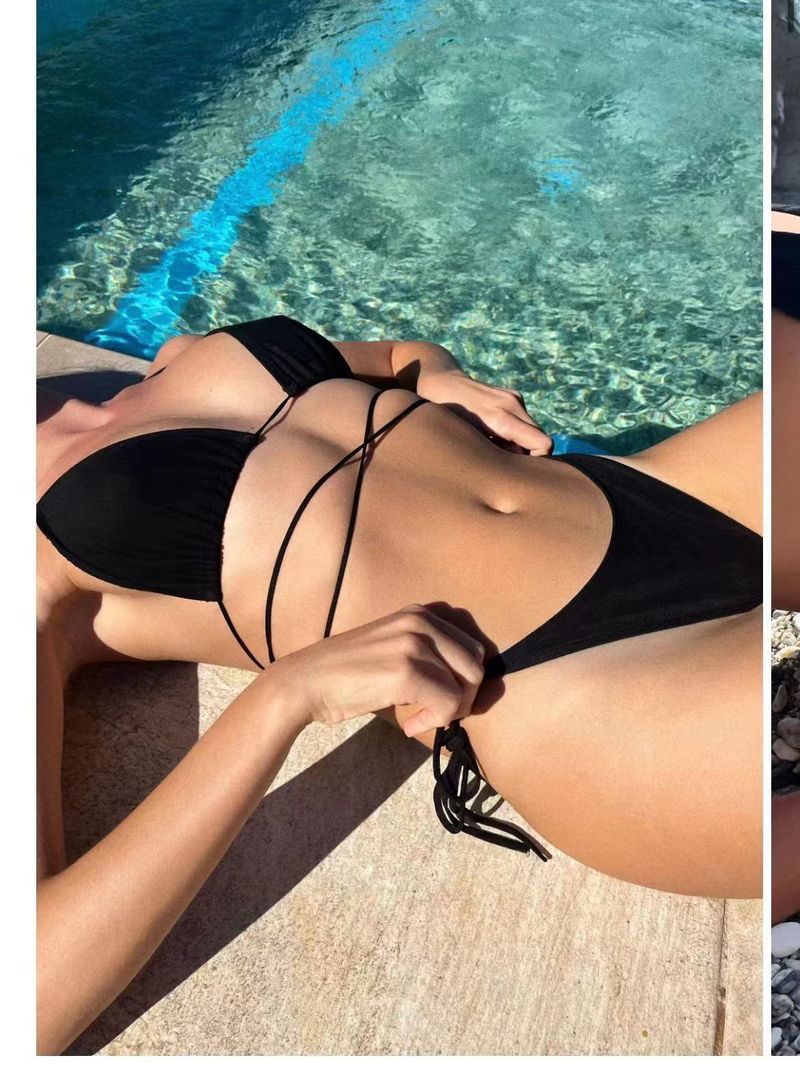 Costume da bagno bikini con spalline traspiranti, traspirante, traspirante, per spiaggia, bagni di sole, abbigliamento da donna, leggero e non trasparente._voghion.com