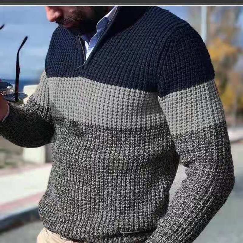 Maglione casual a blocchi di colore da uomo, primavera e autunno 2023_voghion.com