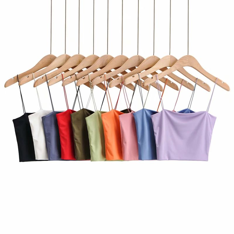 Canotta estiva da donna con elastico sottile e fascia elastica, aderente e aderente, in tinta unita_voghion.com