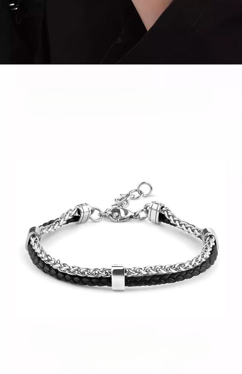 Klassisches doppellagiges Lederseilarmband für Herren, Titanstahl, lichtecht, Ins-Stil, elegant, High-End, Geburtstags-Qixi_voghion.com