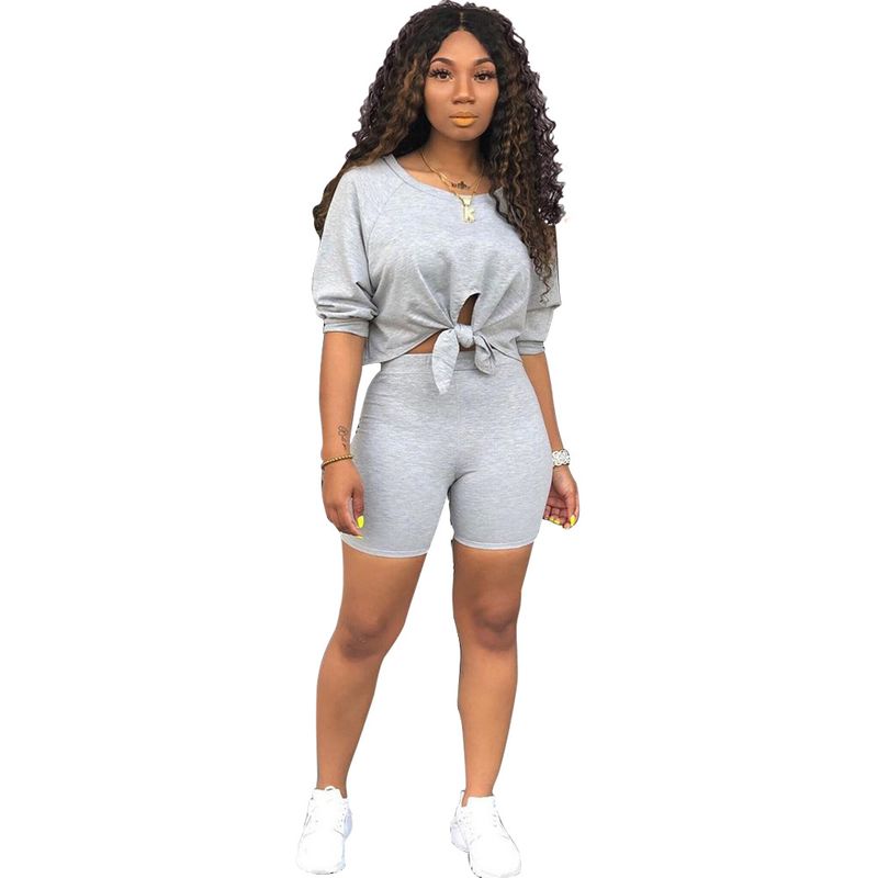 moda esclusiva, maniche scoperte, top che scopre l'ombelico, pantaloncini in due pezzi, abbigliamento da donna di vendita calda_voghion.com