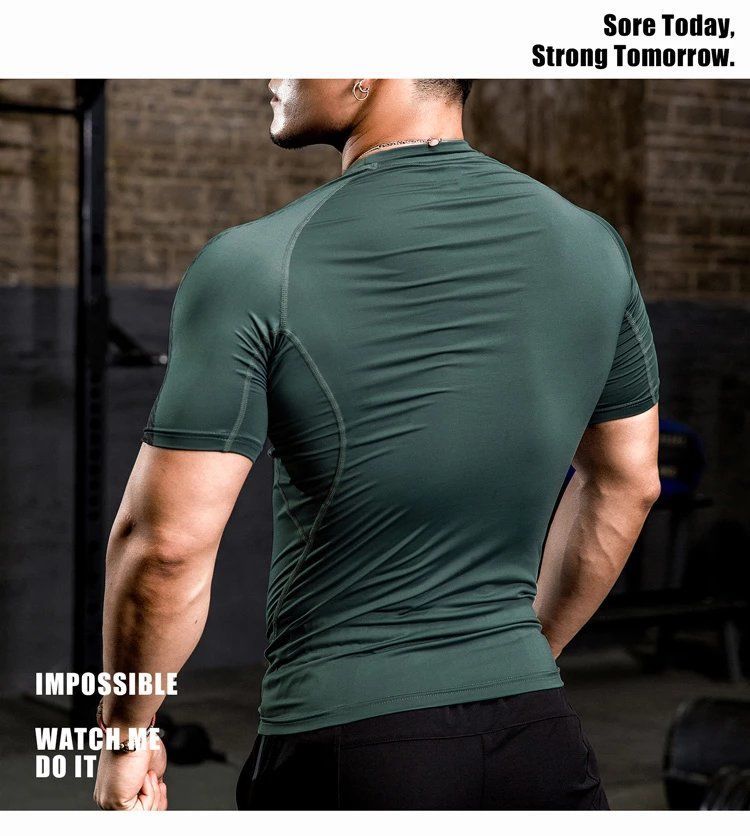 T-shirt de compression à manches courtes et col rond pour entraînement de course à pied, absorbant la transpiration et séchage rapide_voghion.com