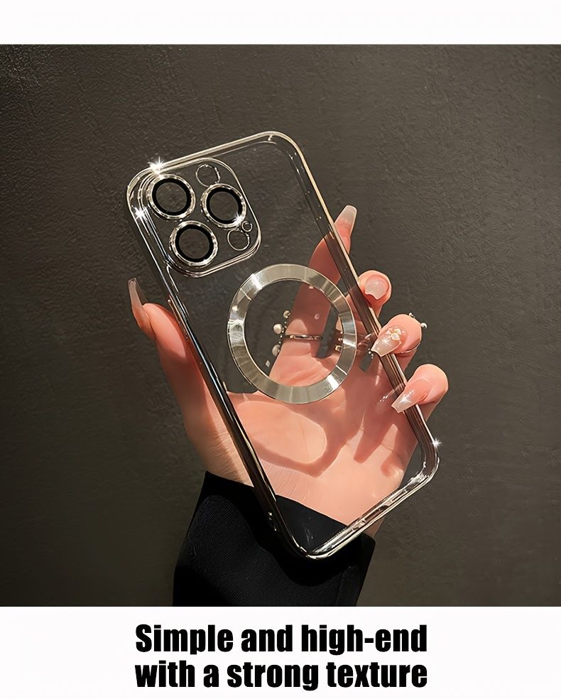 Luxury Plating Magnetic Phone Case Compatible with 15 14 13 12 11 Pro Max - Transparent Soft TPU Camera Lens Protection Cover with Wireless Charging_voghion.com