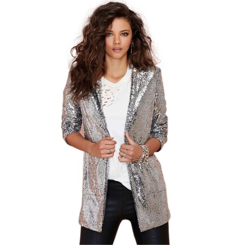 Chaqueta de traje con lentejuelas doradas K para actuaciones; cárdigan de mujer para discotecas y fiestas; atuendo de escenario para reuniones en bares._voghion.com