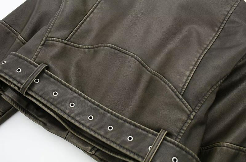 TRAF femei moda cu curea din piele artificială crop jachetă palton vintage mânecă lungă fermoar frontal femeie îmbrăcăminte de exterior chic_voghion.com